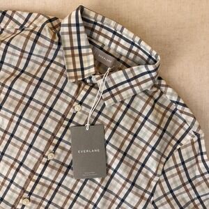Everlane Men Slim Fit Performance Plaid Shirt Small Brown Blue